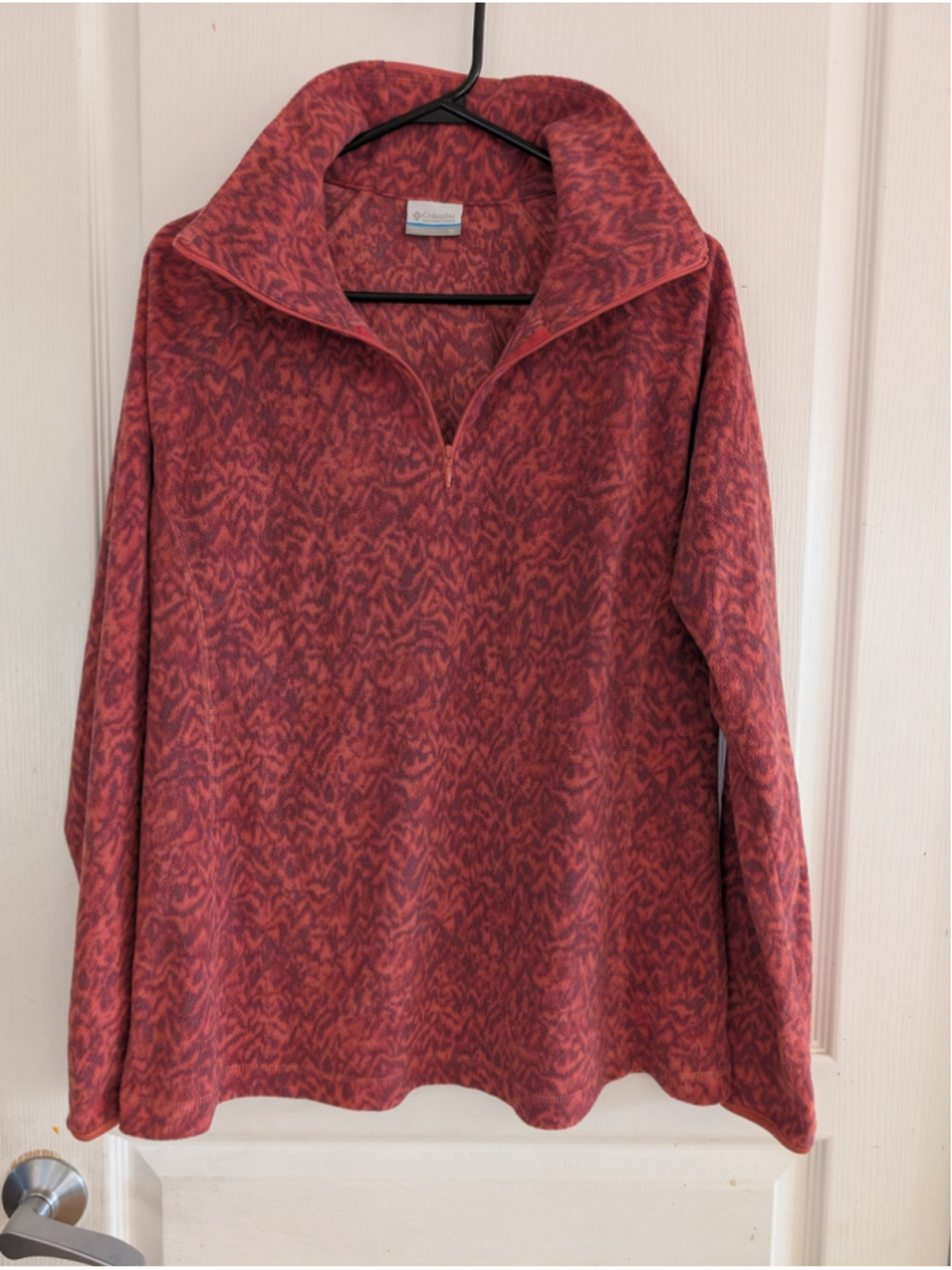 Women's Columbia Fleece Pullover XL Red Purple Patterned Quarter Zip